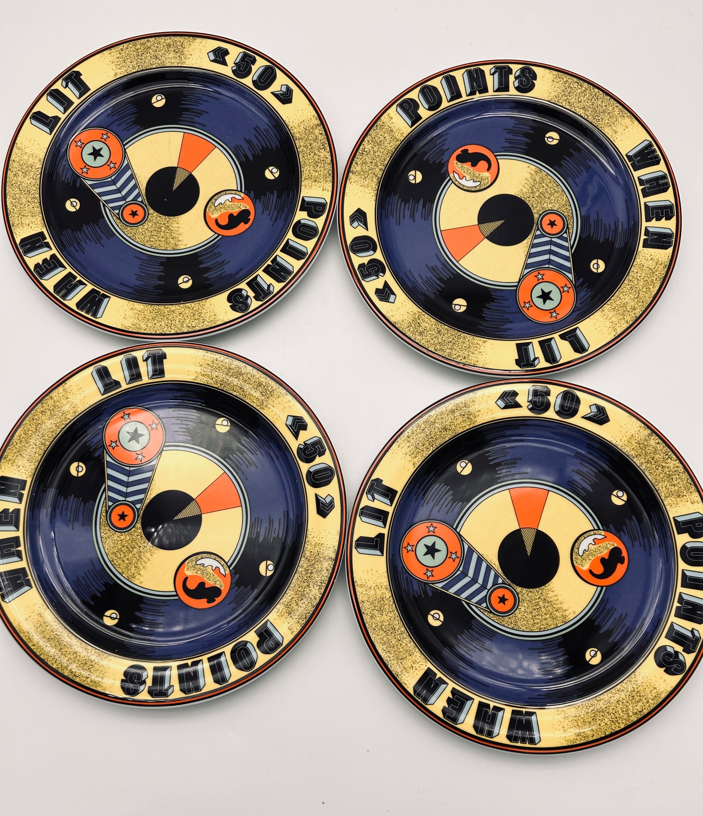 Assiettes plates BOPLA jaunes et bleues, "Flipper", Langenthal, 2000s