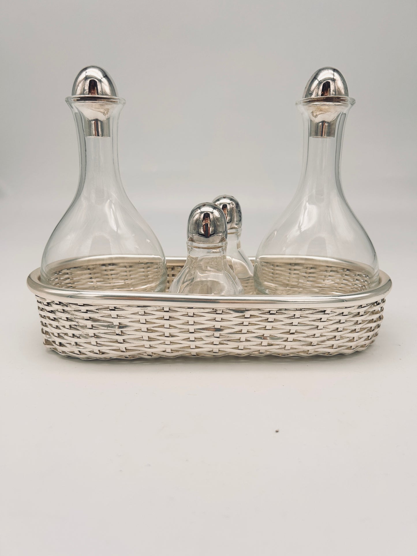 Set à Condiment verre et métal argenté, Lino Sabattini, 80s