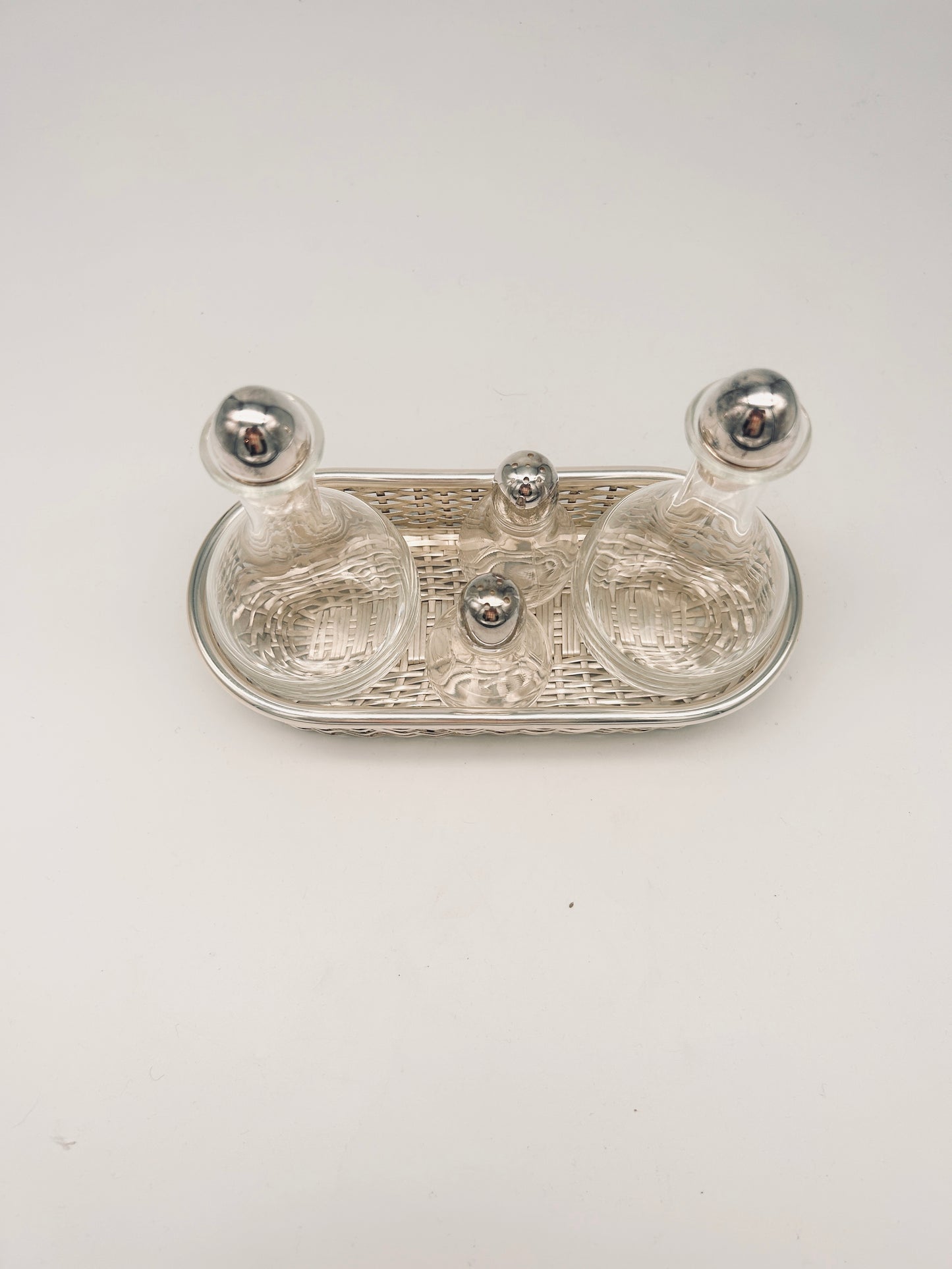Set à Condiment verre et métal argenté, Lino Sabattini, 80s