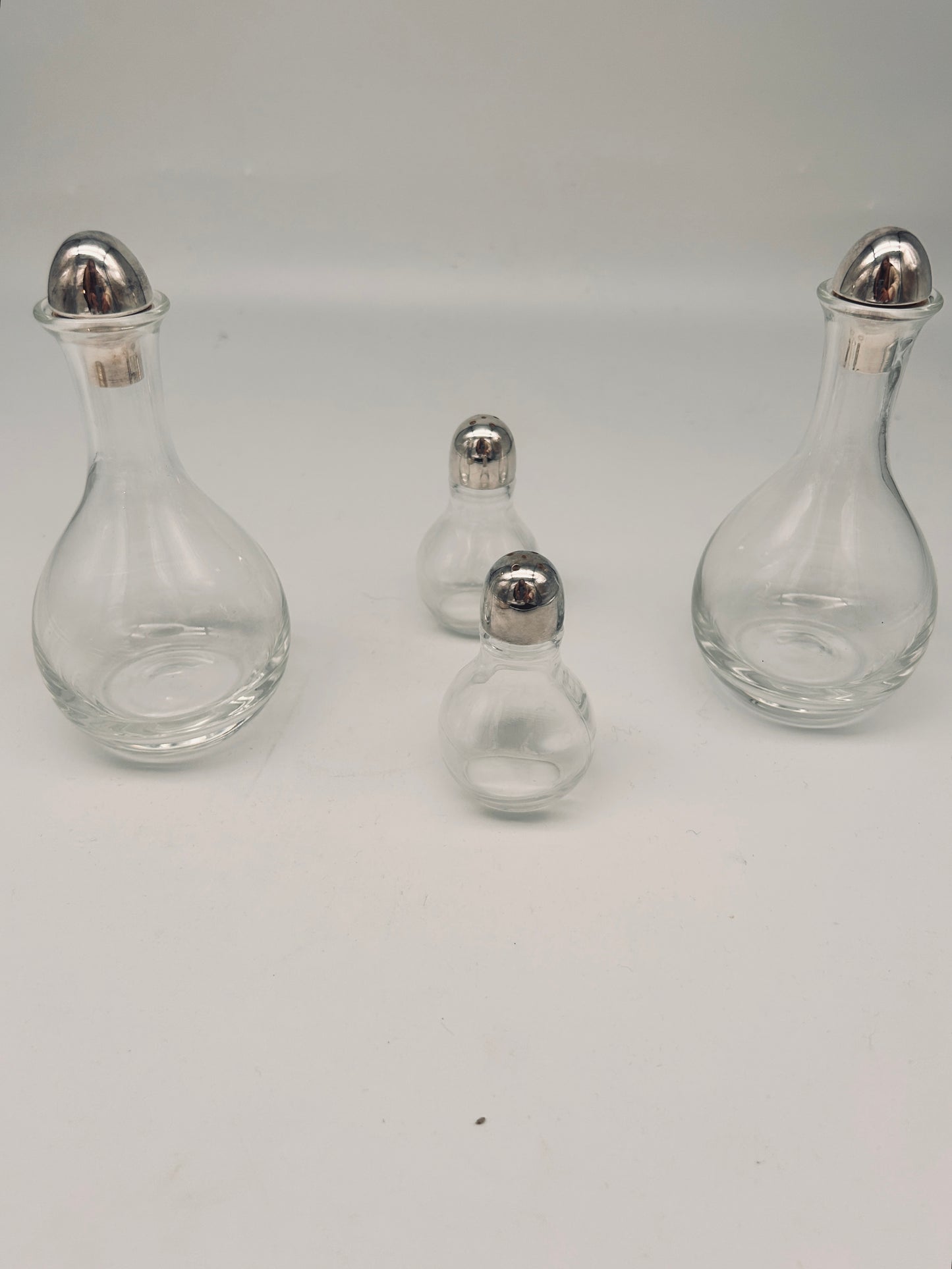 Set à Condiment verre et métal argenté, Lino Sabattini, 80s