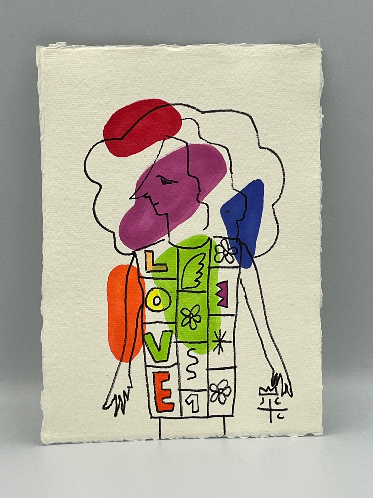 Dessin "LOVE", original au feutre par Jean-Charles de Castelbajac, France