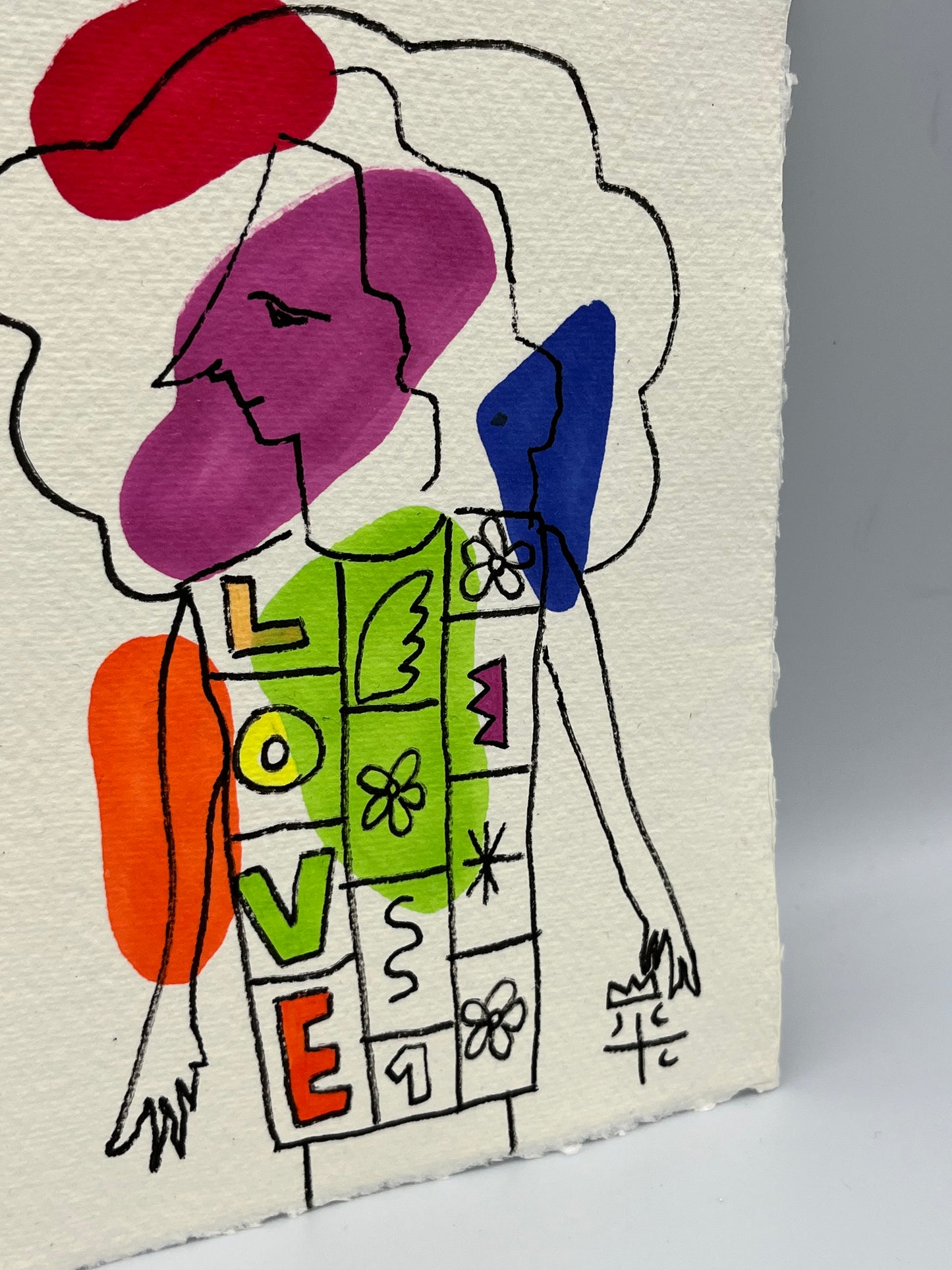 Dessin "LOVE", original au feutre par Jean-Charles de Castelbajac, France
