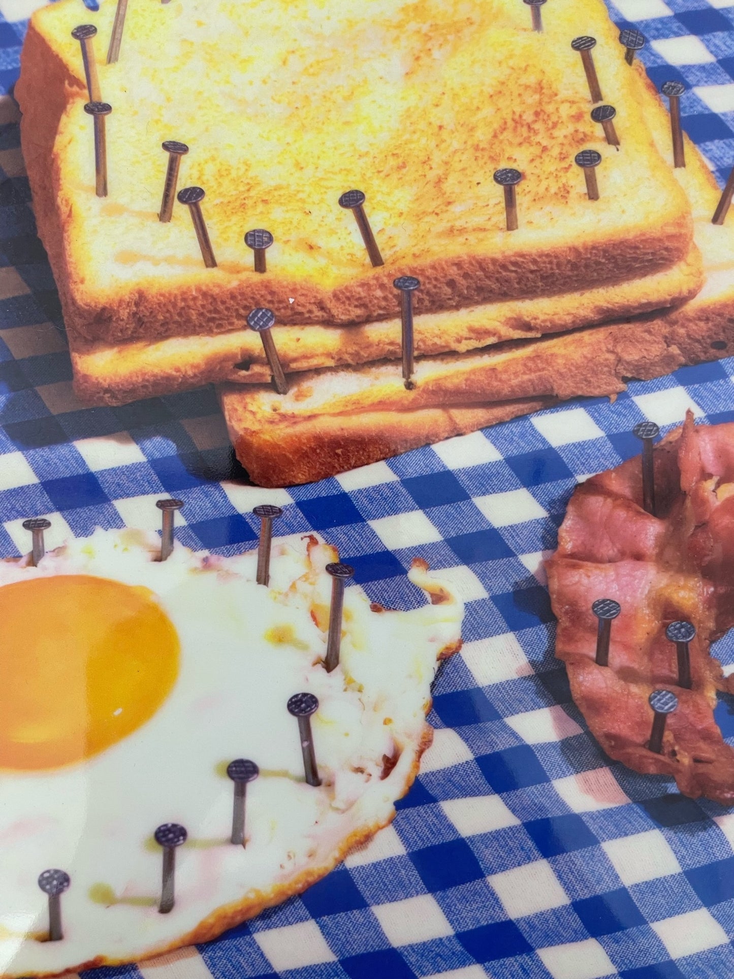 Blue gingham "Breakfast" melamine tray, Toiletpaper, Seletti, Italy, 2000s