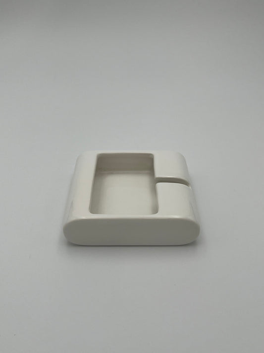 Cendrier Carré Blanc Céramique, Sicart Cartigliano, Italy, 70s