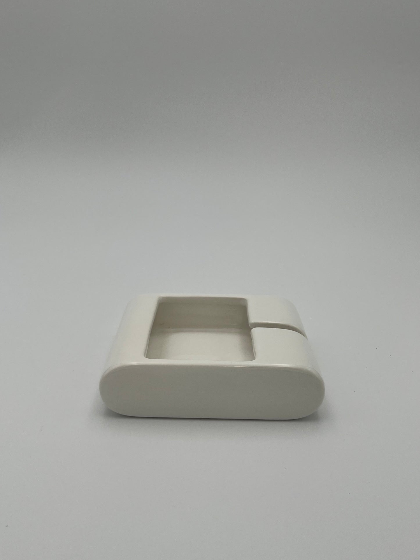 Cendrier Carré Blanc Céramique, Sicart Cartigliano, Italy, 70s