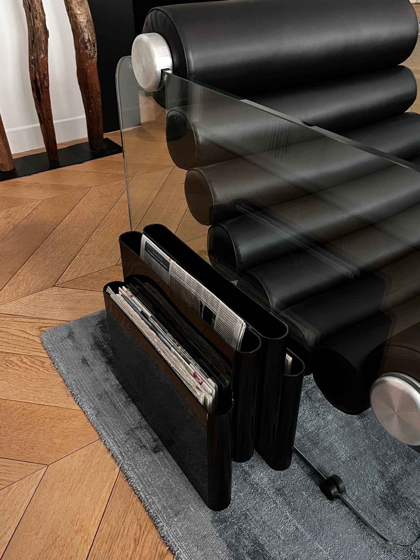 Porte-revues noir 4 compartiments, Kartell, Giotto Stoppino, 70s