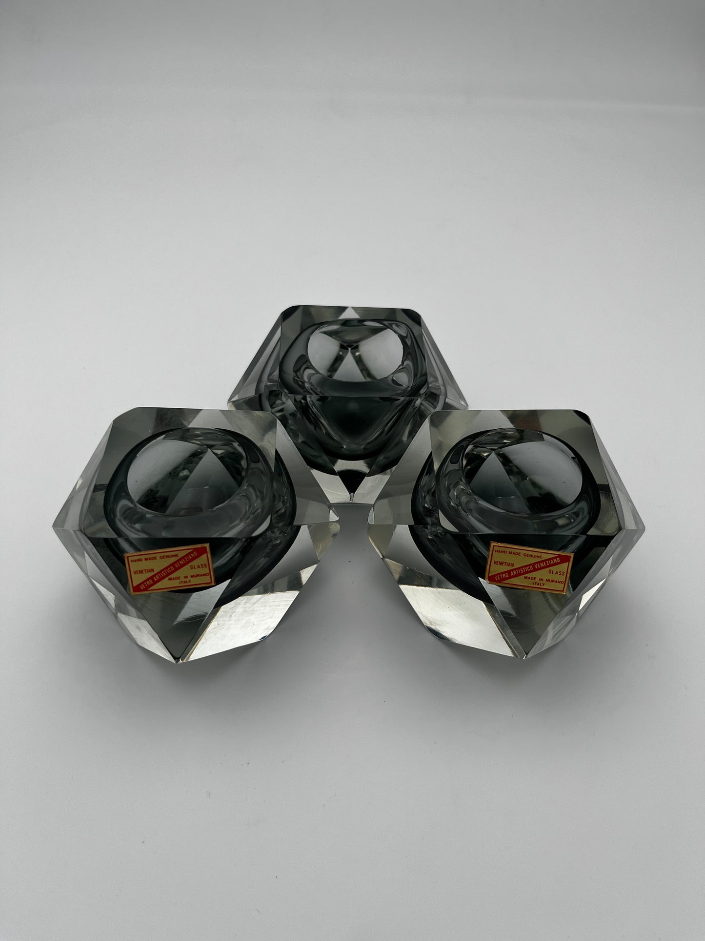 Ensemble de 3 cendriers Sommerso verre de Murano, Italy, 60s