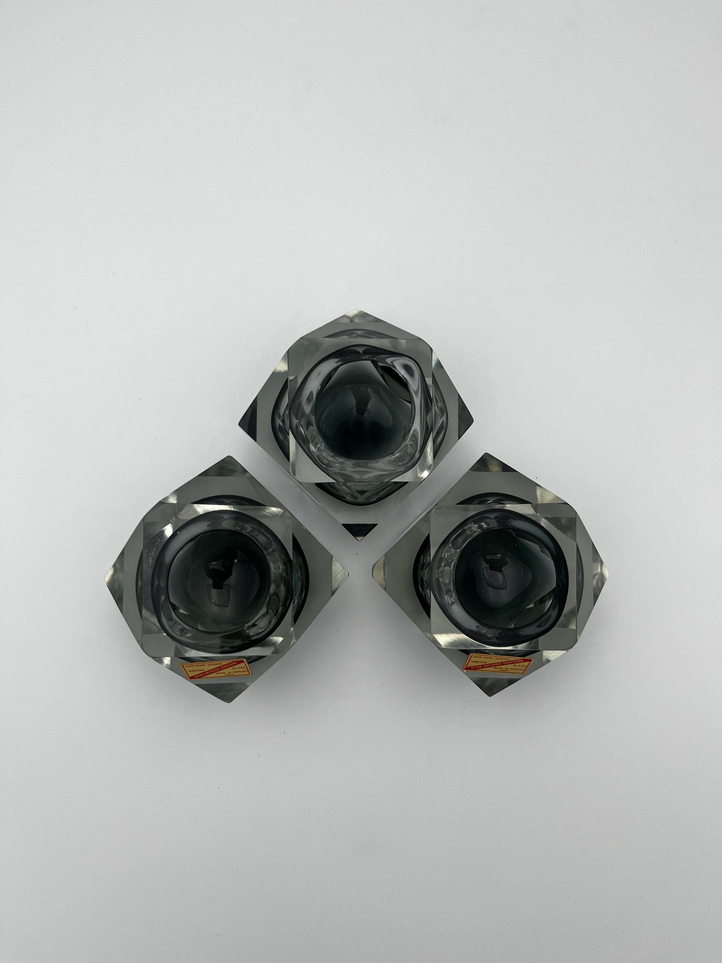 Ensemble de 3 cendriers Sommerso verre de Murano, Italy, 60s