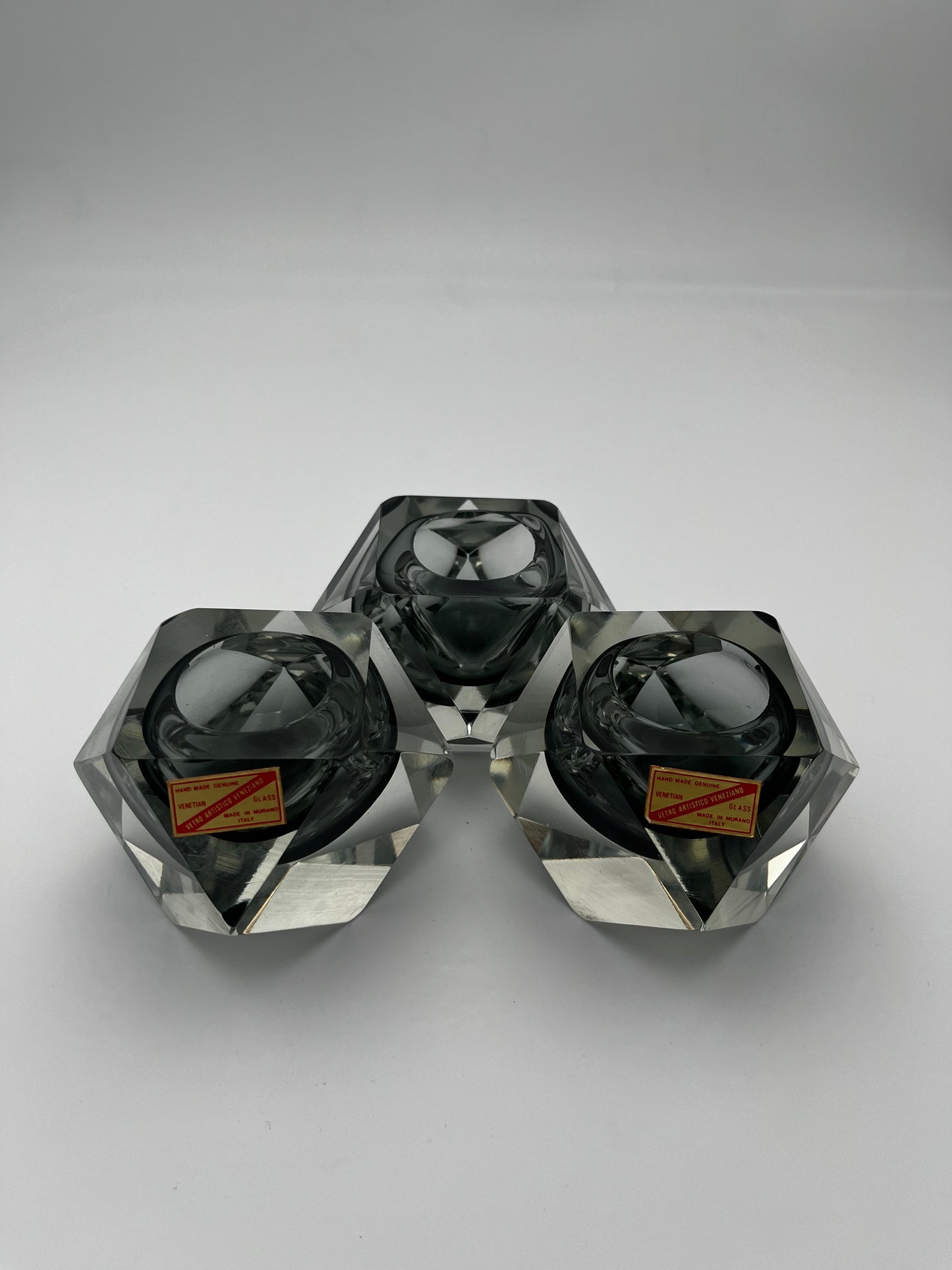 Ensemble de 3 cendriers Sommerso verre de Murano, Italy, 60s