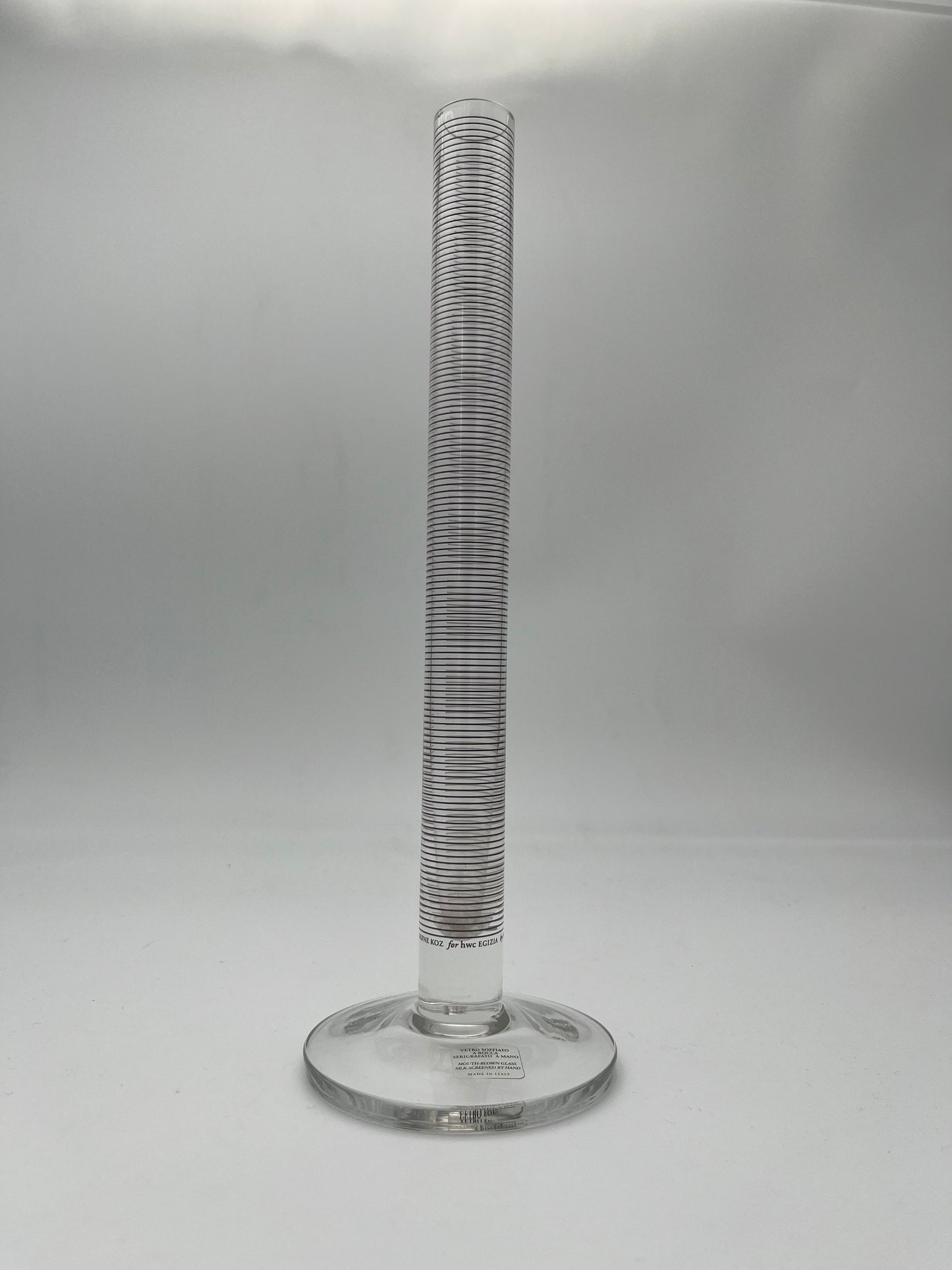 Soliflore Verre Transparent Rayures, EGIZIA, Italie 80s