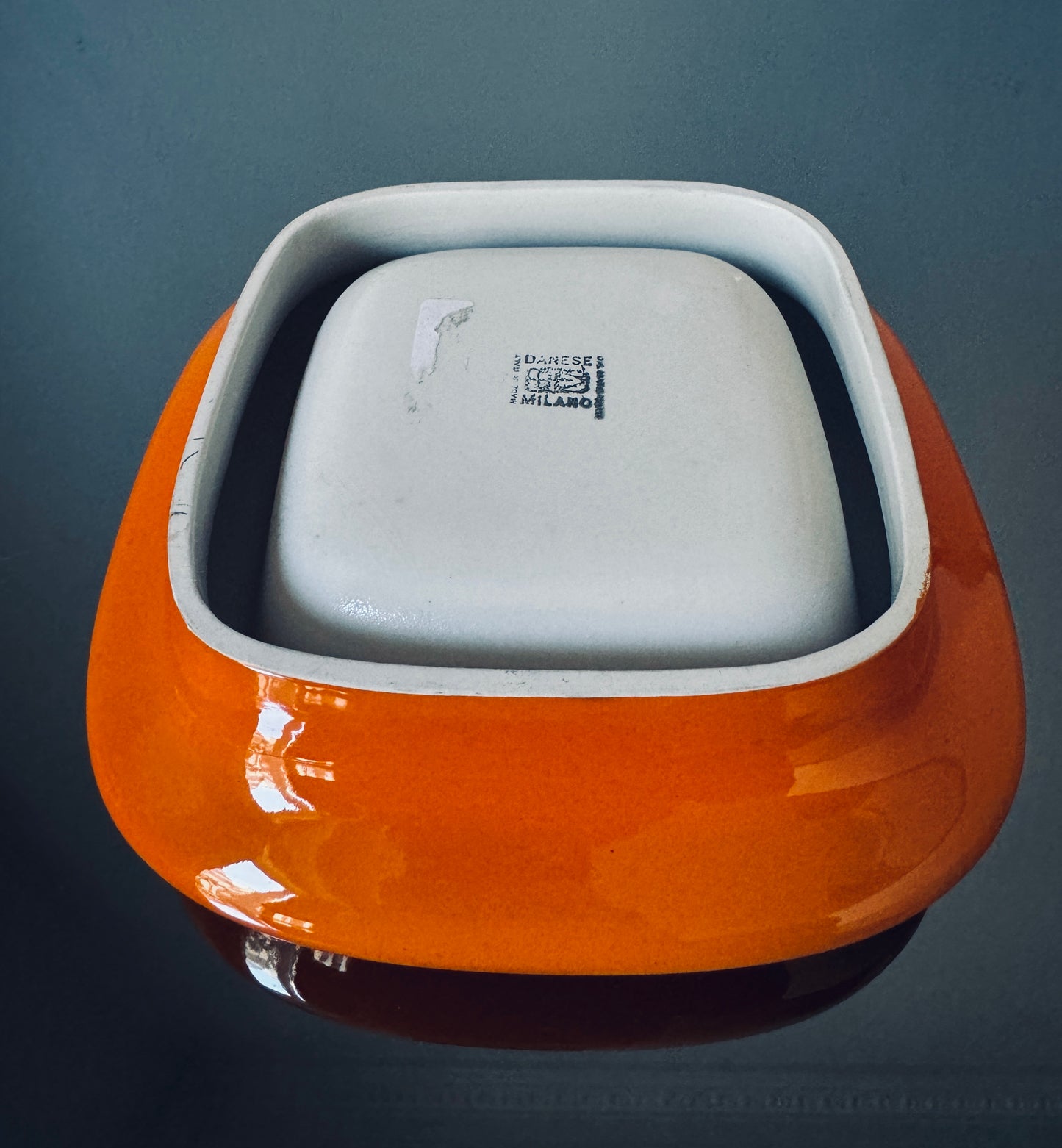 Vide-poches céramique orange, Enzo Mari, Danese Milano 70s