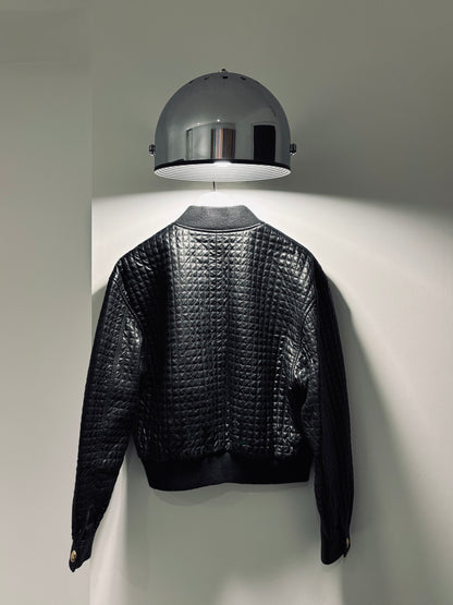 Bomber jacket en cuir noir matelassée Hedi Slimane, Celine, T36