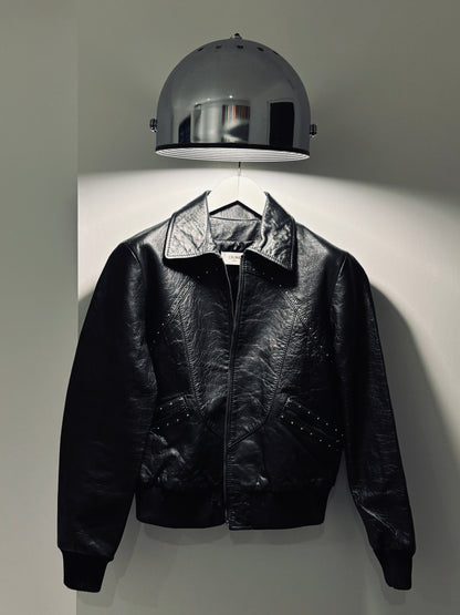 Veste en cuir noir cloutée Celine, T36