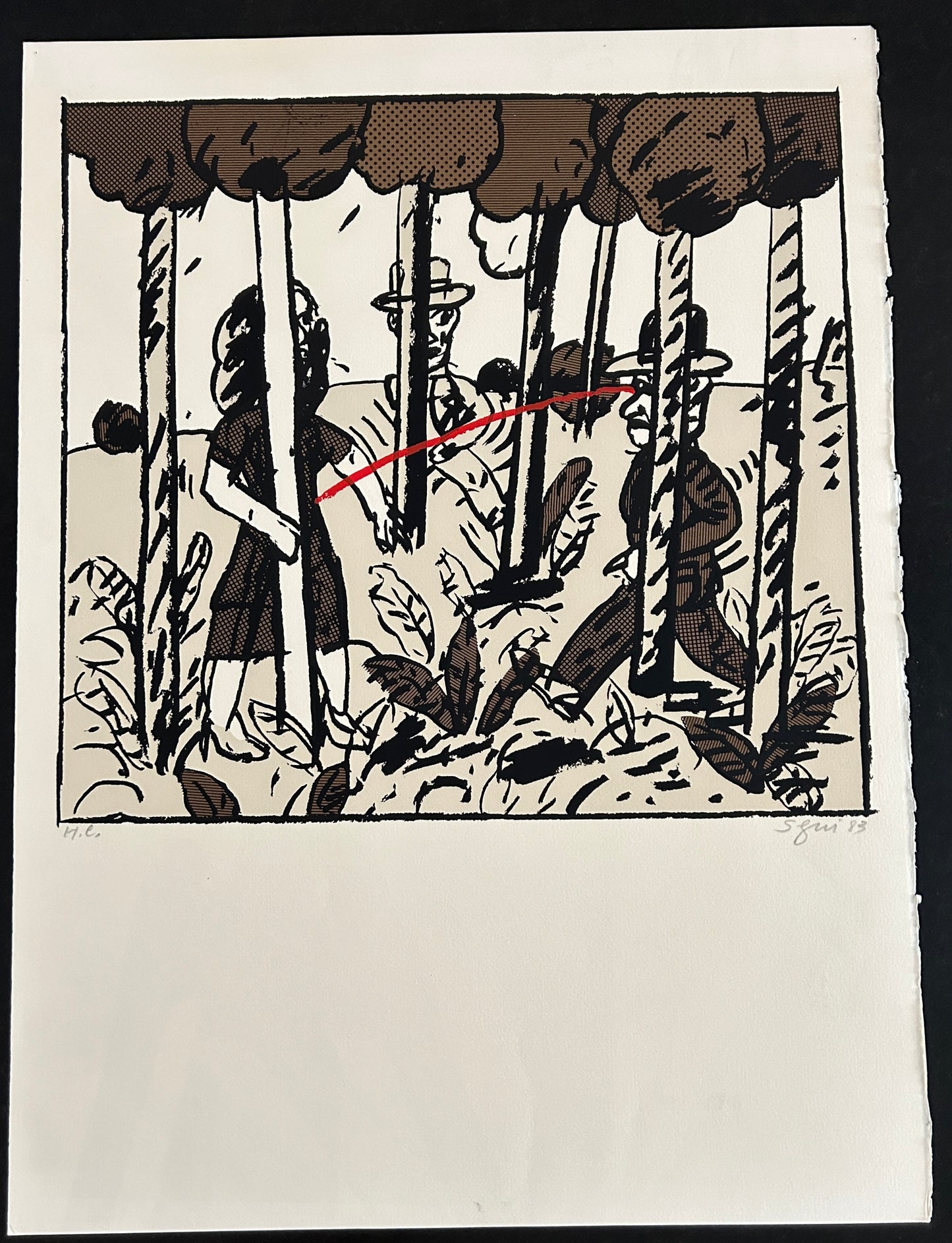 Lithographie, "La Ligne Rouge",Antonio Segui, 80s