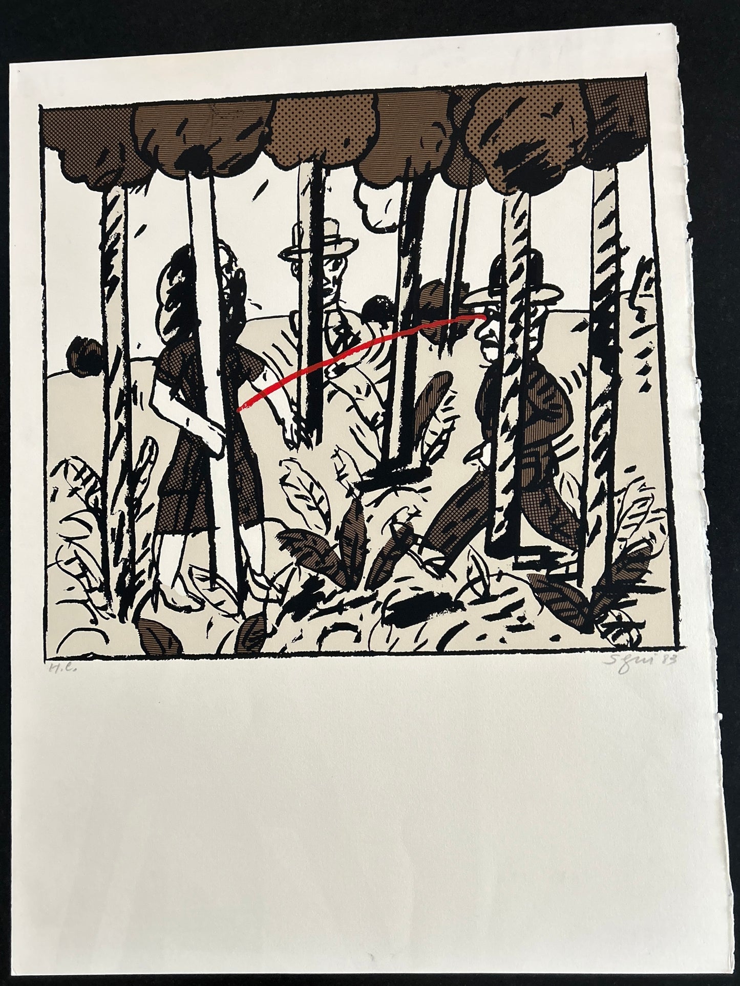 Lithographie, "La Ligne Rouge",Antonio Segui, 80s