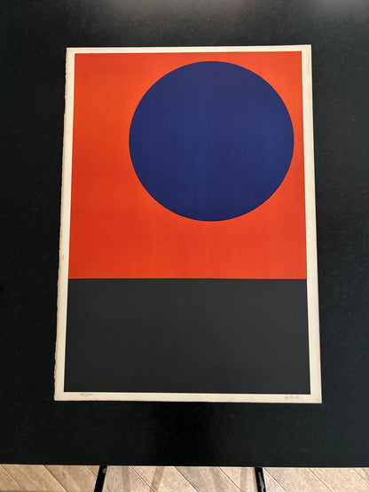 Lithographie GILIOLI, "Composition" rond bleu, 70s