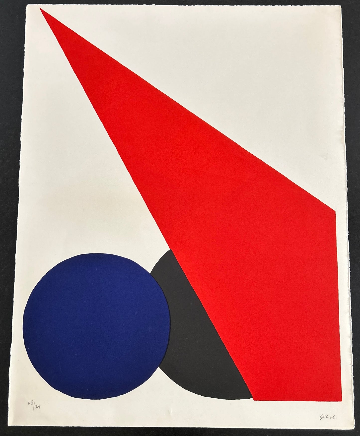 Lithographie GILIOLI, Composition aux cercles noir et bleu, 70s