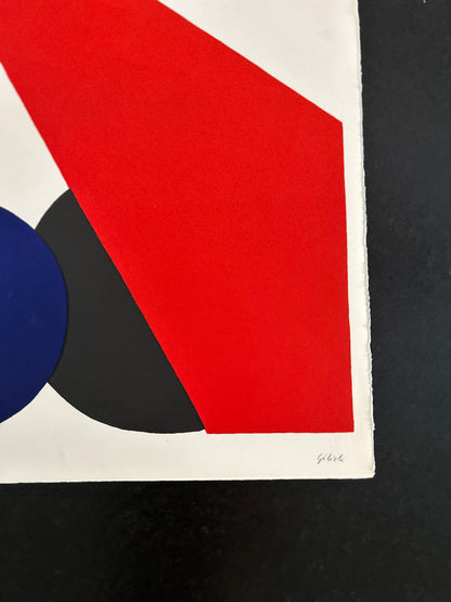 Lithographie GILIOLI, Composition aux cercles noir et bleu, 70s