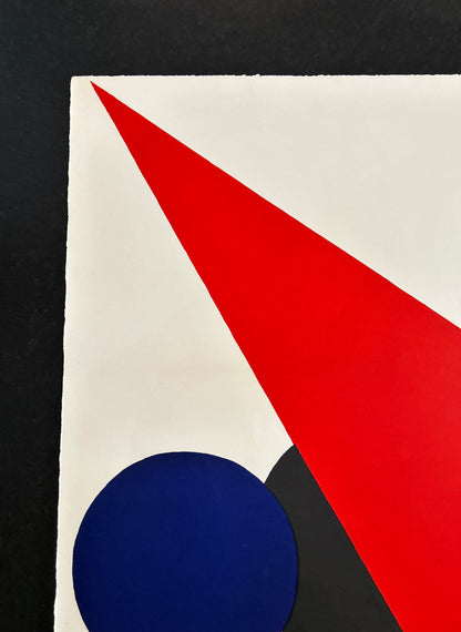 Lithographie GILIOLI, Composition aux cercles noir et bleu, 70s