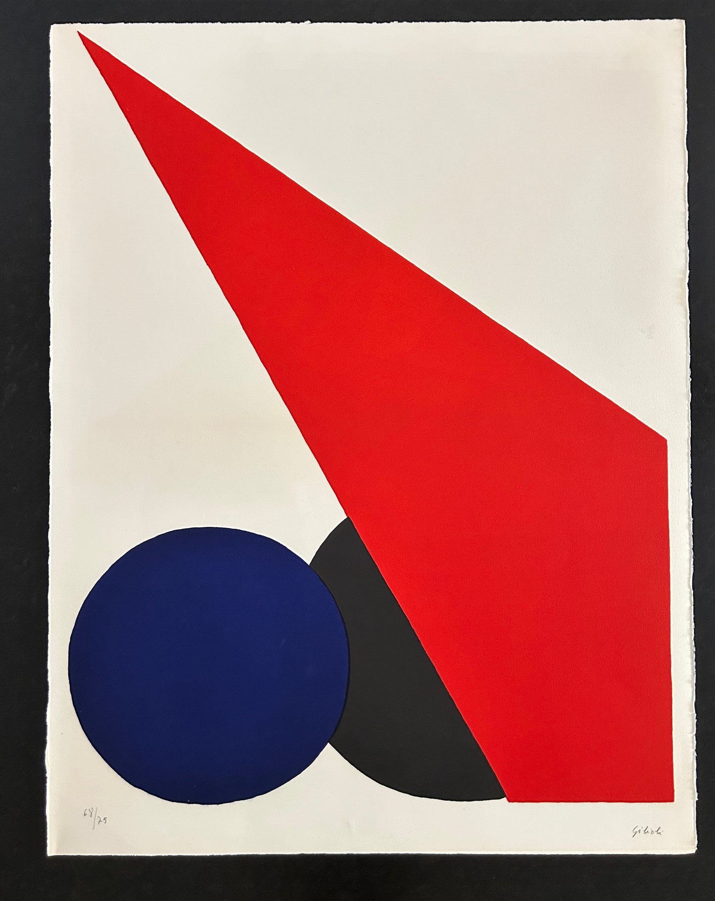Lithographie GILIOLI, Composition aux cercles noir et bleu, 70s