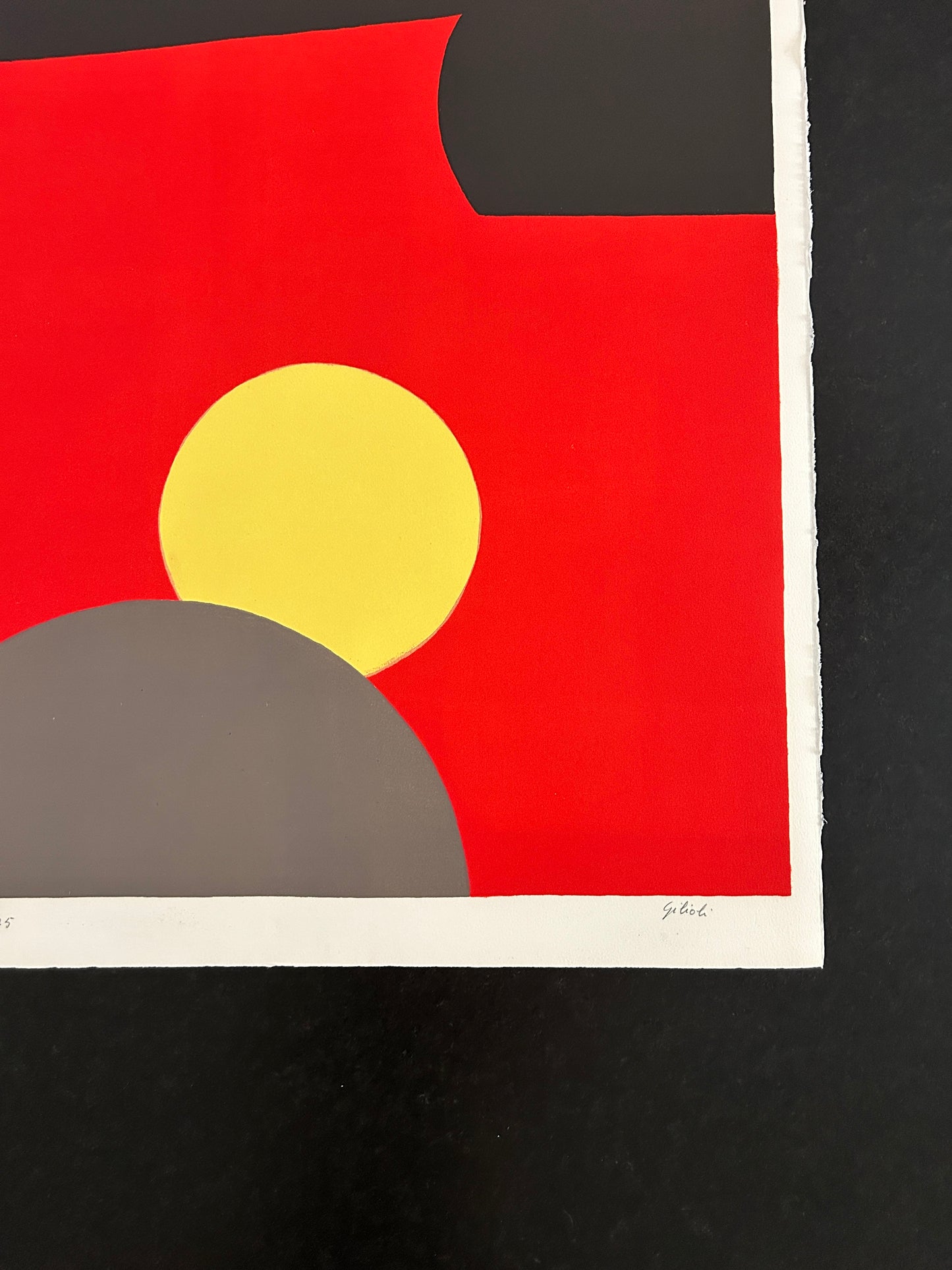 Lithographie, Composition aux ronds gris et jaunes, Gilioli, 70s