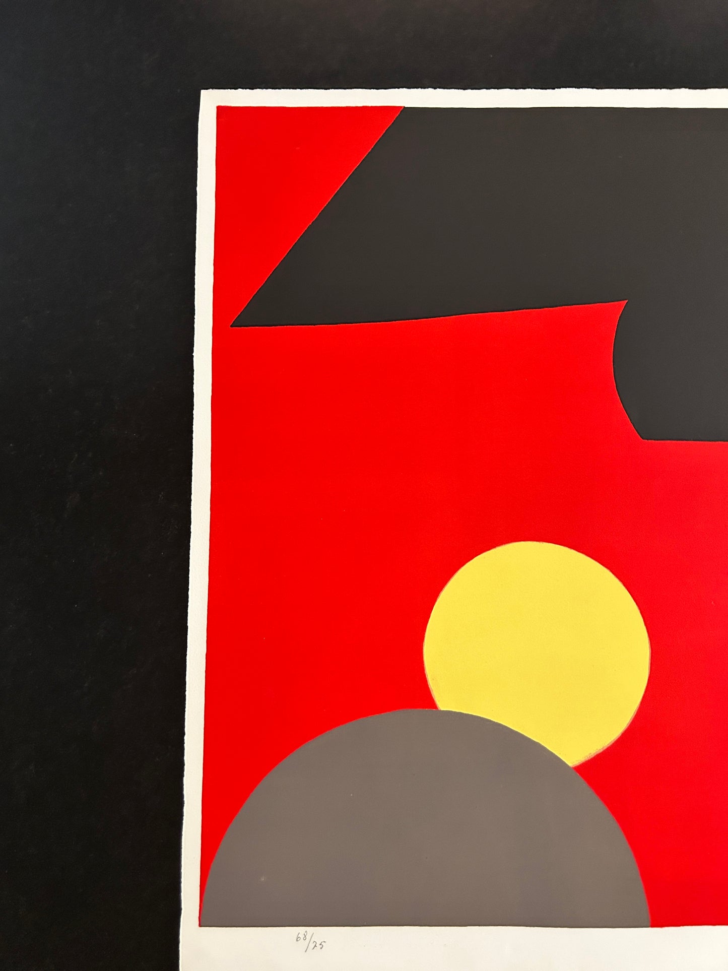 Lithographie, Composition aux ronds gris et jaunes, Gilioli, 70s