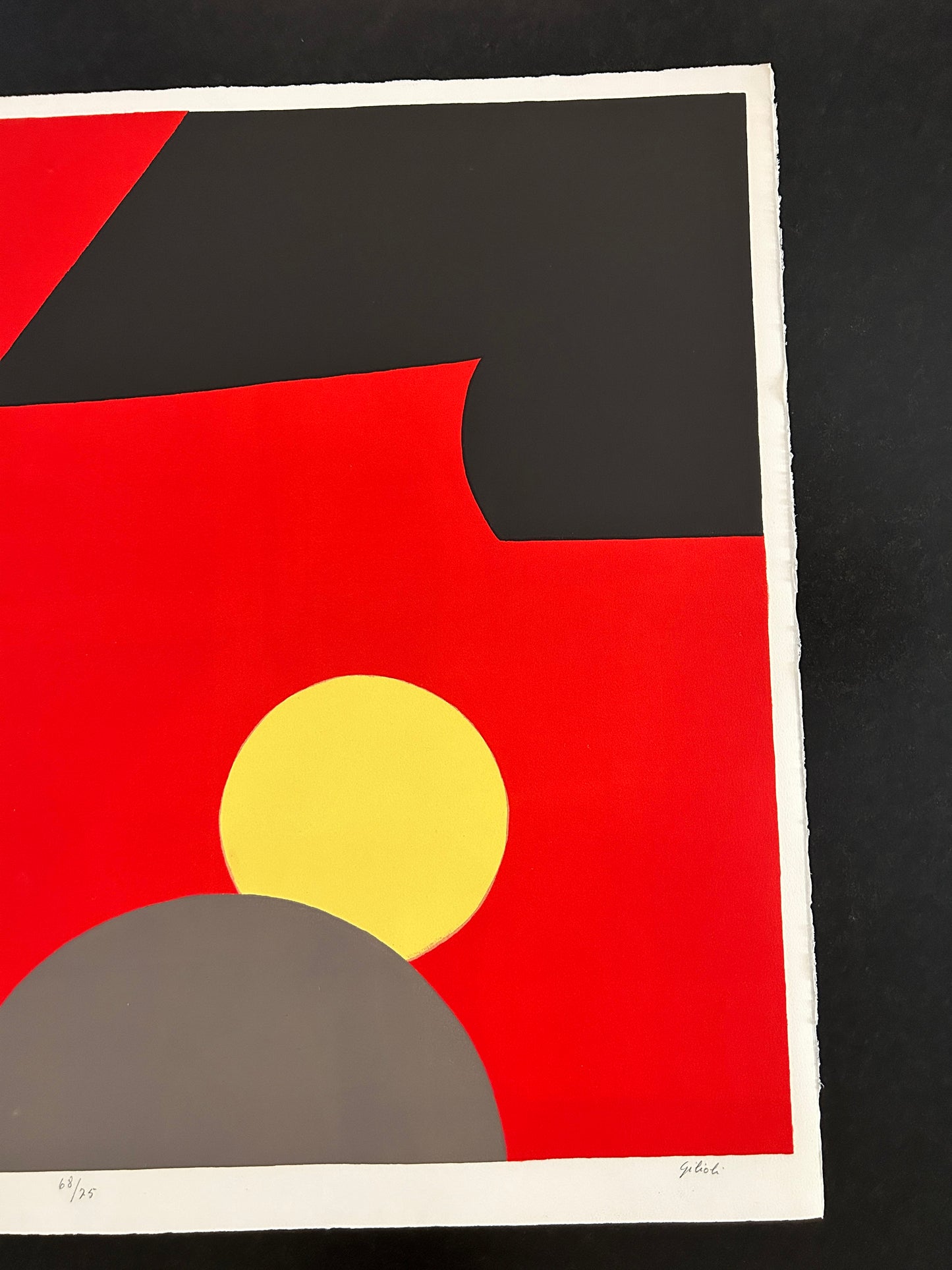 Lithographie, Composition aux ronds gris et jaunes, Gilioli, 70s