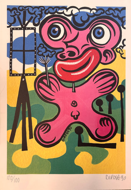 Lithographie Hervé Di Rosa, Bébé Rose,90s