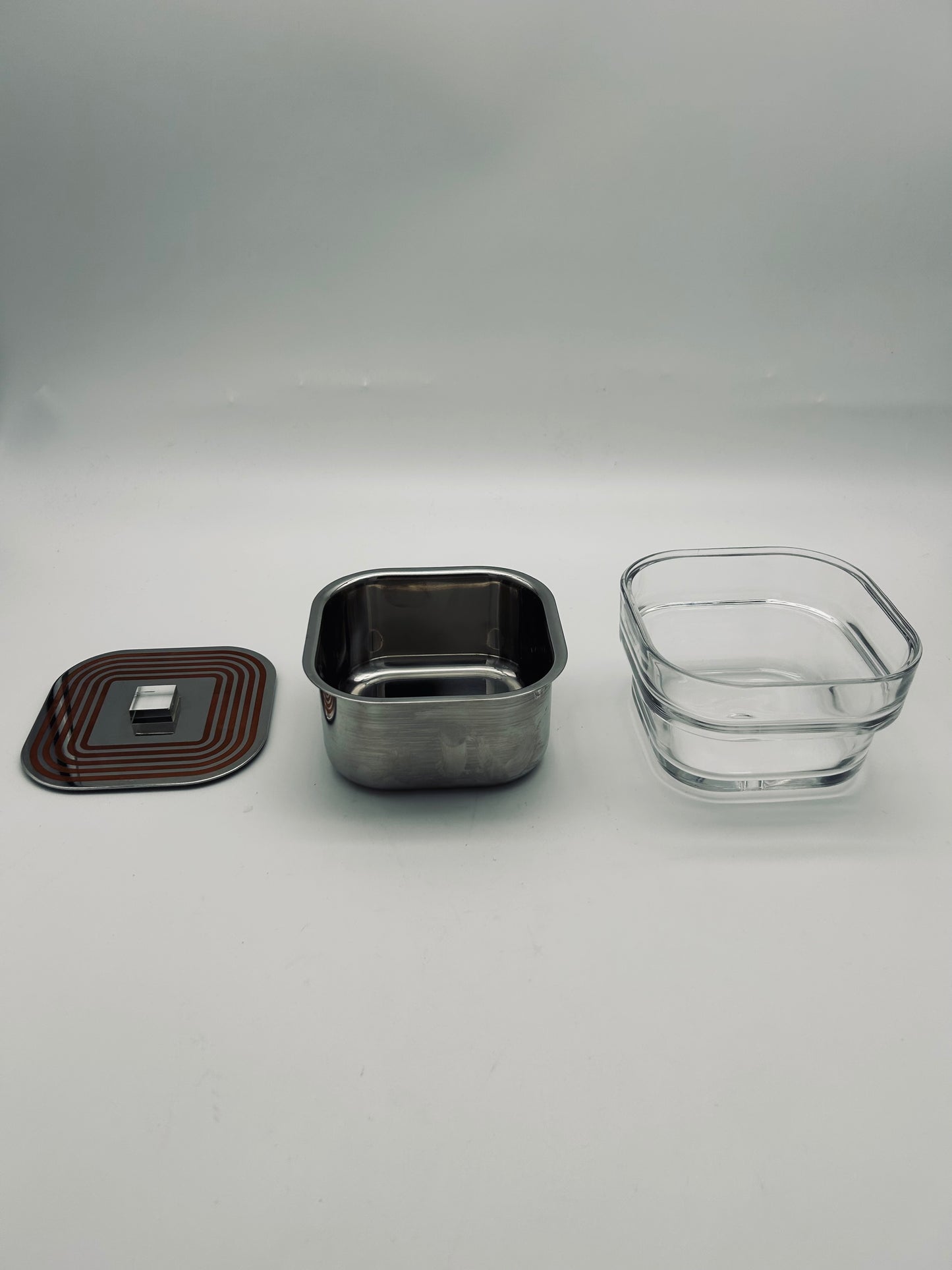 Seau à glace postmoderne, verre et acier, Roberto Sambonet 70s