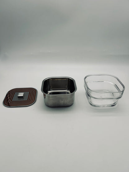 Seau à glace postmoderne, verre et acier, Roberto Sambonet 70s