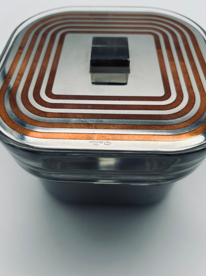 Seau à glace postmoderne, verre et acier, Roberto Sambonet 70s