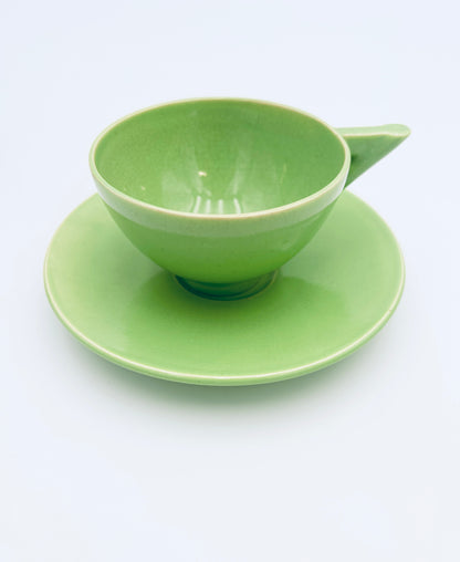 Service à café en céramique émaillée verte, Colette Gueden, Primavera France, 60s