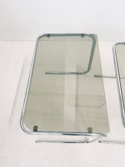 Tables Gigognes Milo Baughman en Chrome et Verre Fumé, 70s