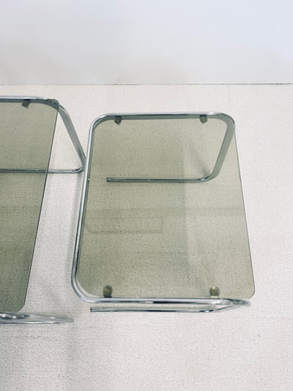 Tables Gigognes Milo Baughman en Chrome et Verre Fumé, 70s
