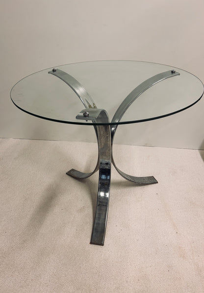 Table console verre tripode tulipe chrome, Roche Bobois, 70s