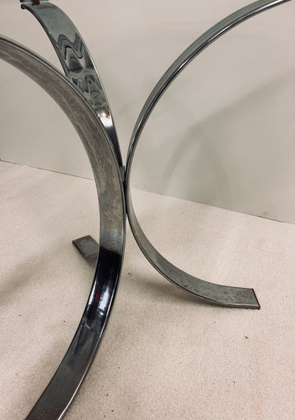 Table console verre tripode tulipe chrome, Roche Bobois, 70s
