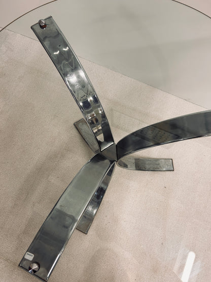 Table console verre tripode tulipe chrome, Roche Bobois, 70s