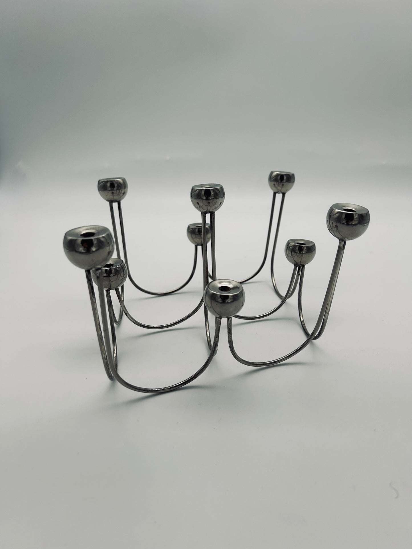 Bougeoir chandelier minimaliste en acier chromé, Sami Wirkkala, Cleto Munari, 70s