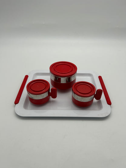 Set à café rouge et plateau, Morinox, Italie, 70s