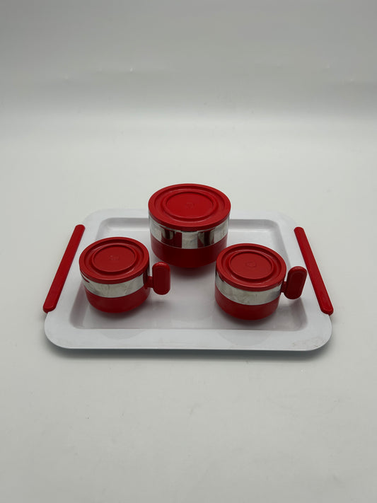 Set à café rouge et plateau, Morinox, Italie, 70s