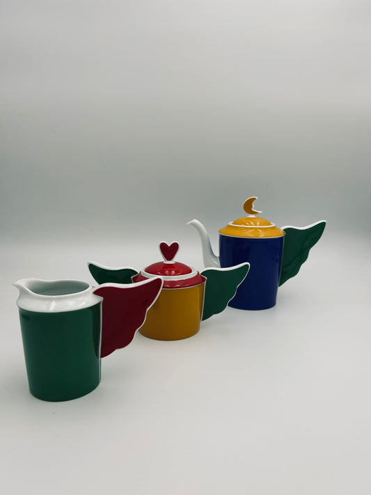 Teapot, sugar bowl and milk jug, JC de Castelbajac, Royal Limoges Manufactory, 2000s