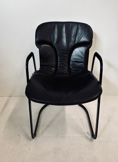 Fauteuil acier et cuir, Willy Rizzo, Cidue, 70s