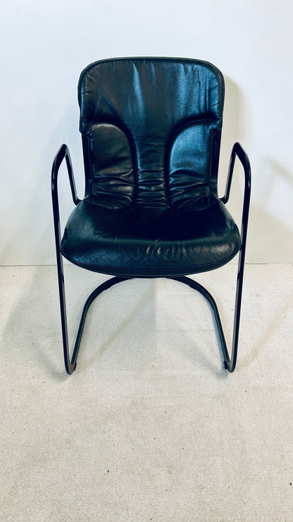 Fauteuil acier et cuir, Willy Rizzo, Cidue, 70s