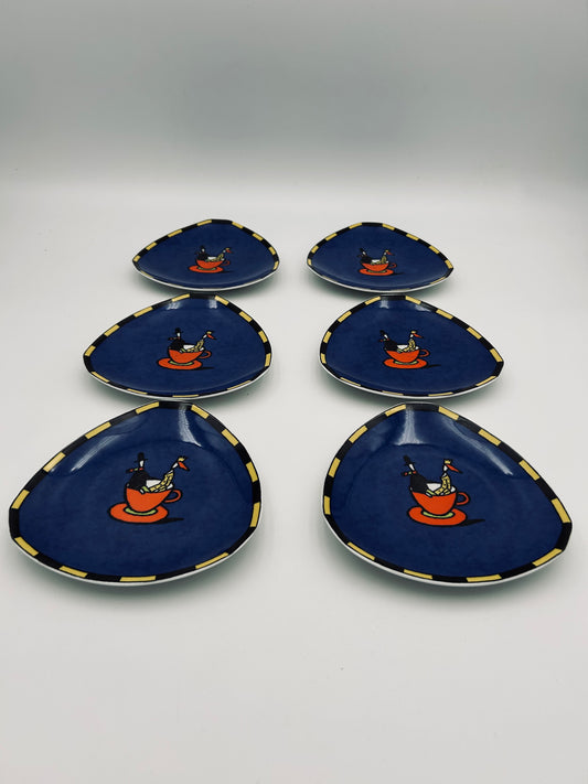 Blue triangular dessert plates by Dorothy Hafner, Rosenthal, 1980s