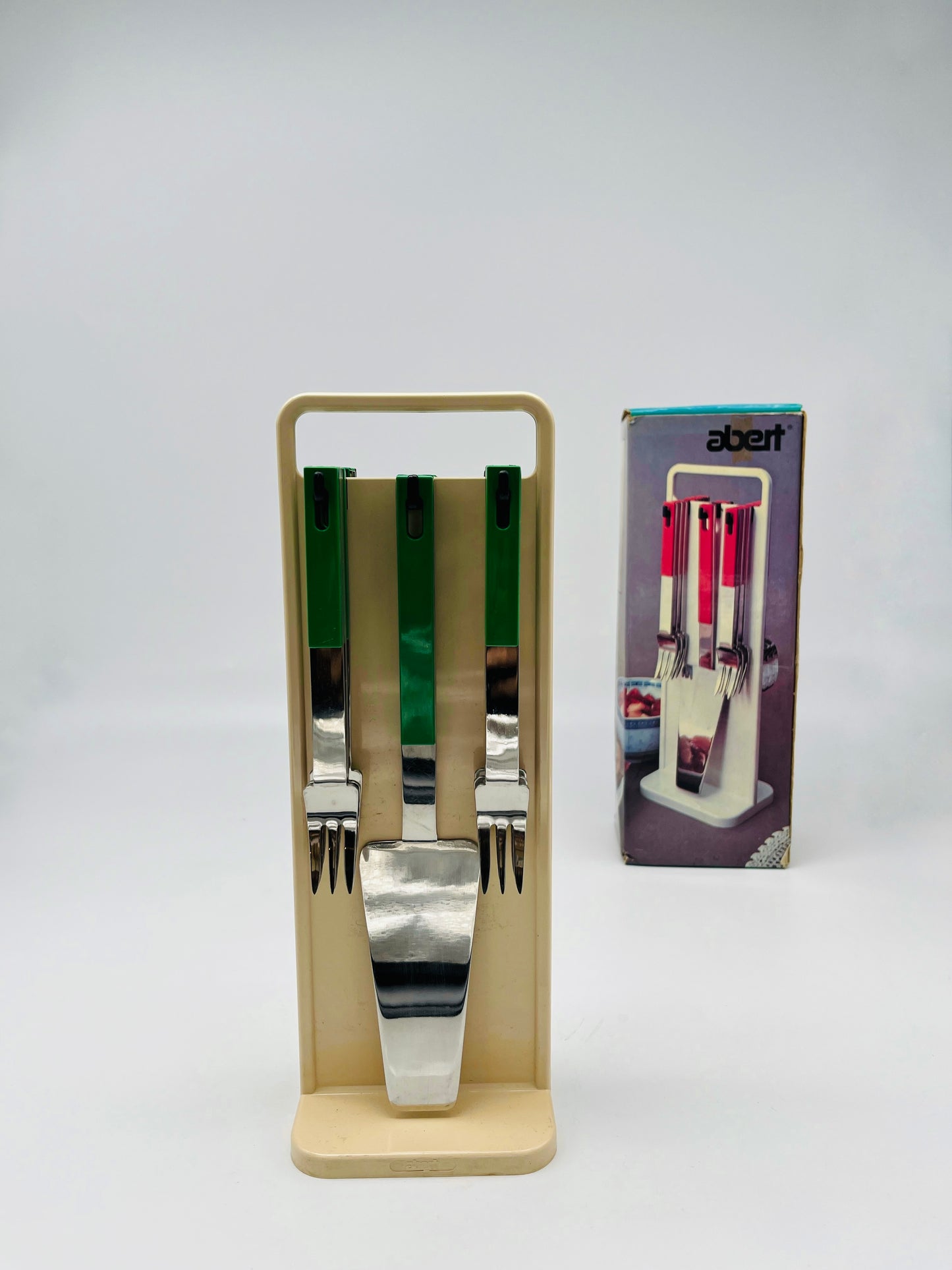 Set de couverts à dessert suspendus vert, Abert, Italie, 70s