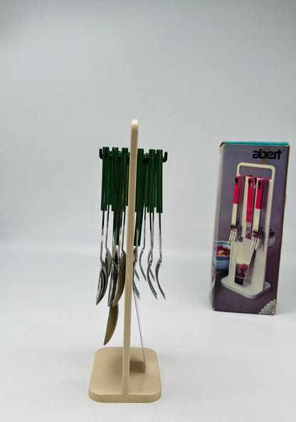 Set de couverts à dessert suspendus vert, Abert, Italie, 70s