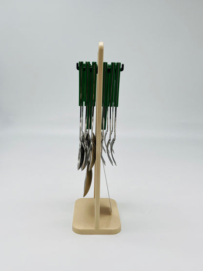 Set de couverts à dessert suspendus vert, Abert, Italie, 70s
