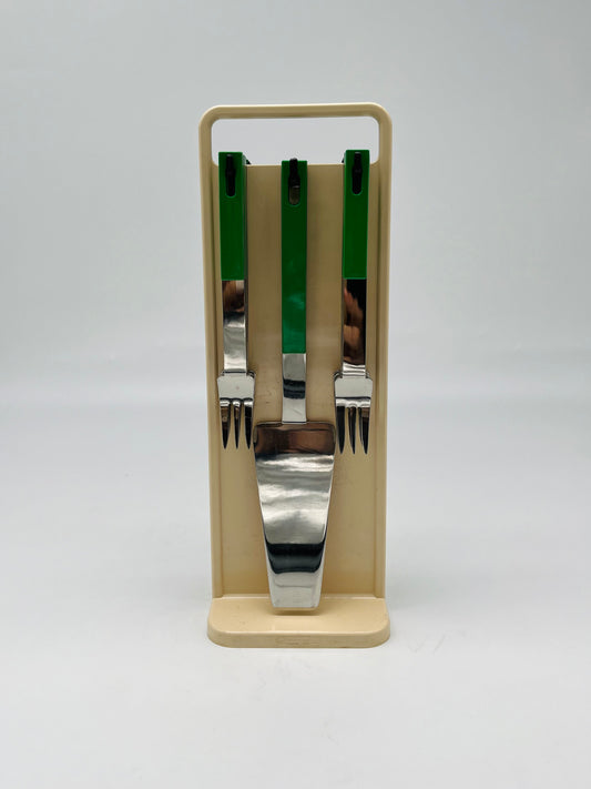 Set de couverts à dessert suspendus vert, Abert, Italie, 70s