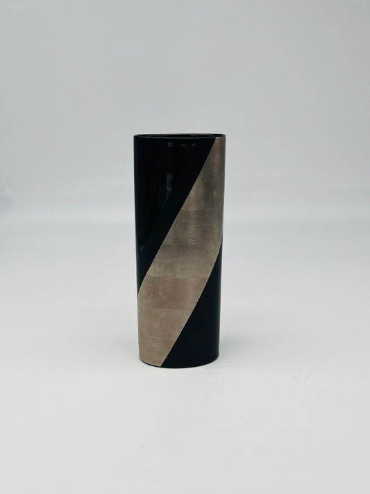 Vase cylindrique noir et or, Helmut Dresler, Rosenthal, 80s