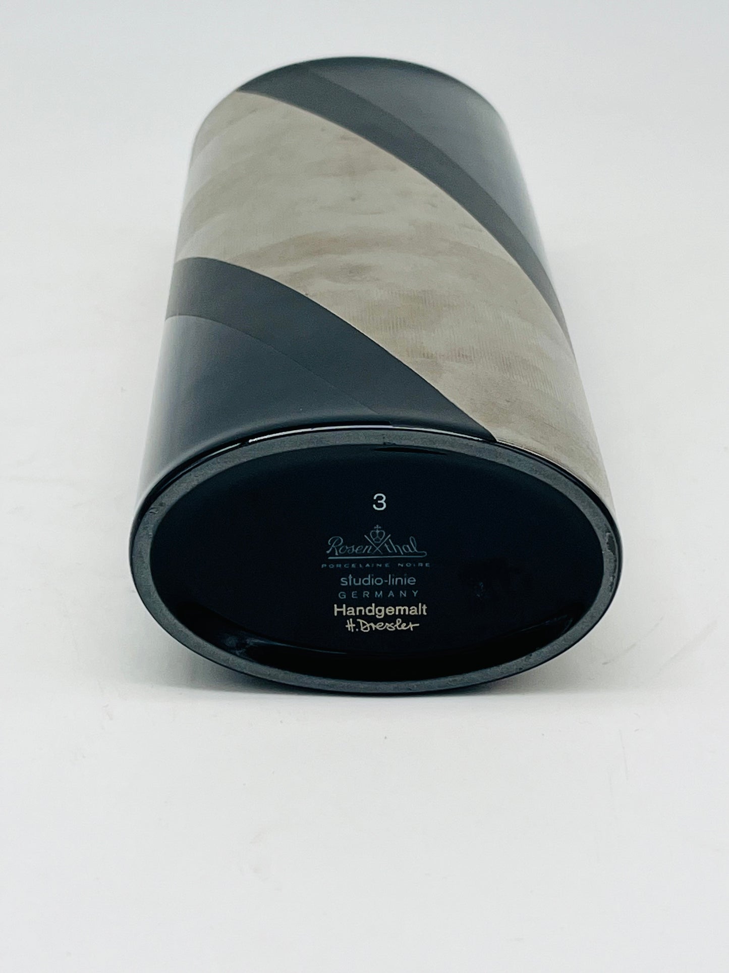 Vase cylindrique noir et or, Helmut Dresler, Rosenthal, 80s